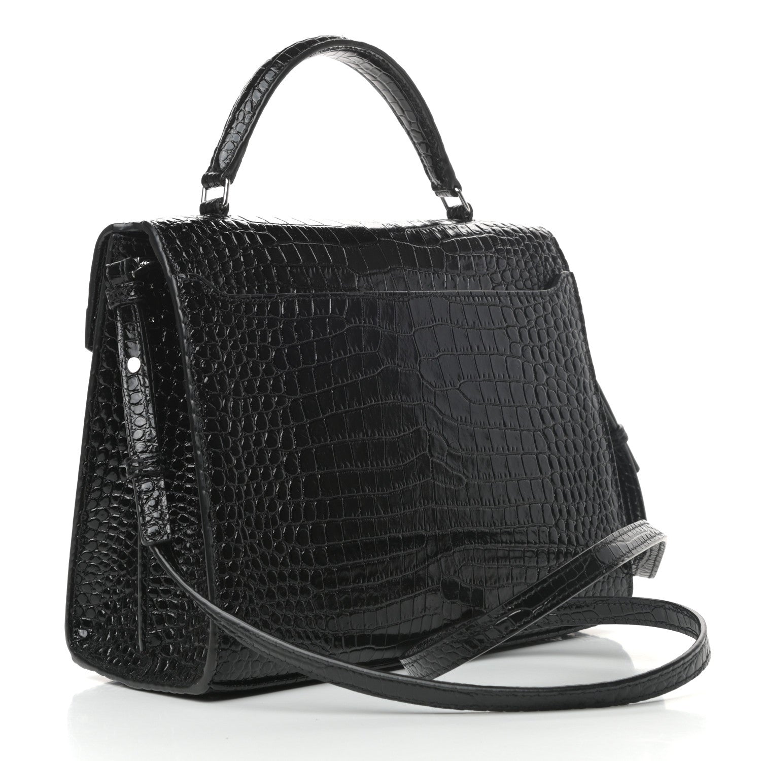 Saint Laurent Calfskin Crocodile Embossed Medium Classic Monogram Cassandra Top Handle Black Rouge Legion 3 of 8