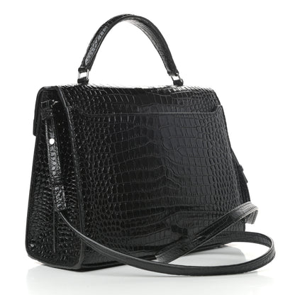 Saint Laurent Calfskin Crocodile Embossed Medium Classic Monogram Cassandra Top Handle Black Rouge Legion 3 of 8