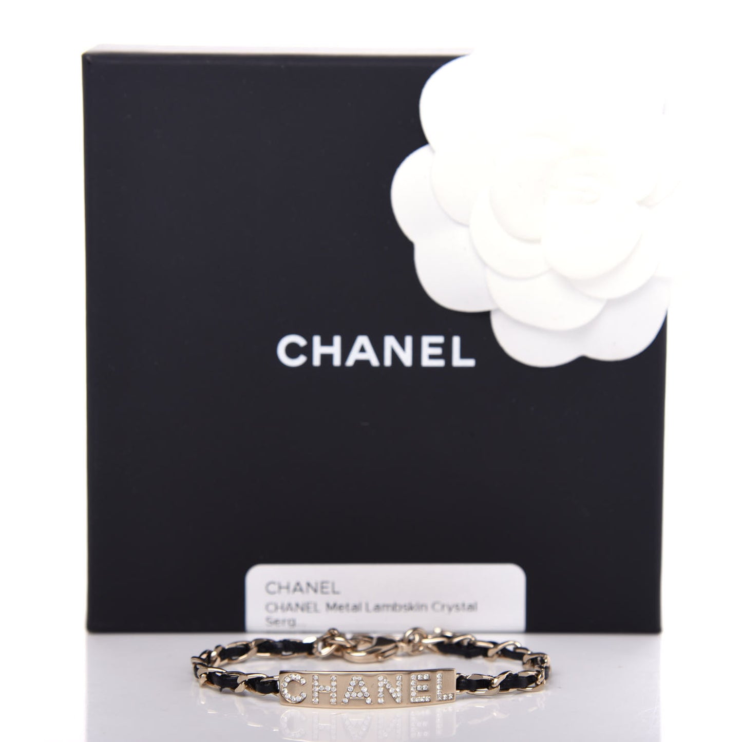Metal Lambskin Crystal Sergeant Chanel Bracelet Gold