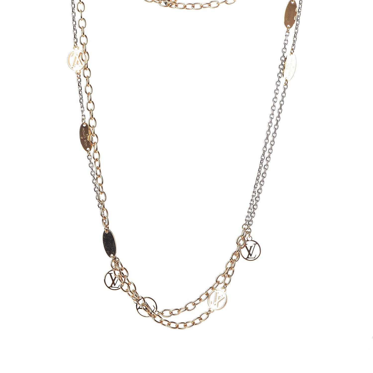 Louis Vuitton Logomania Sautoir Necklace Silver Gold 1 of 6