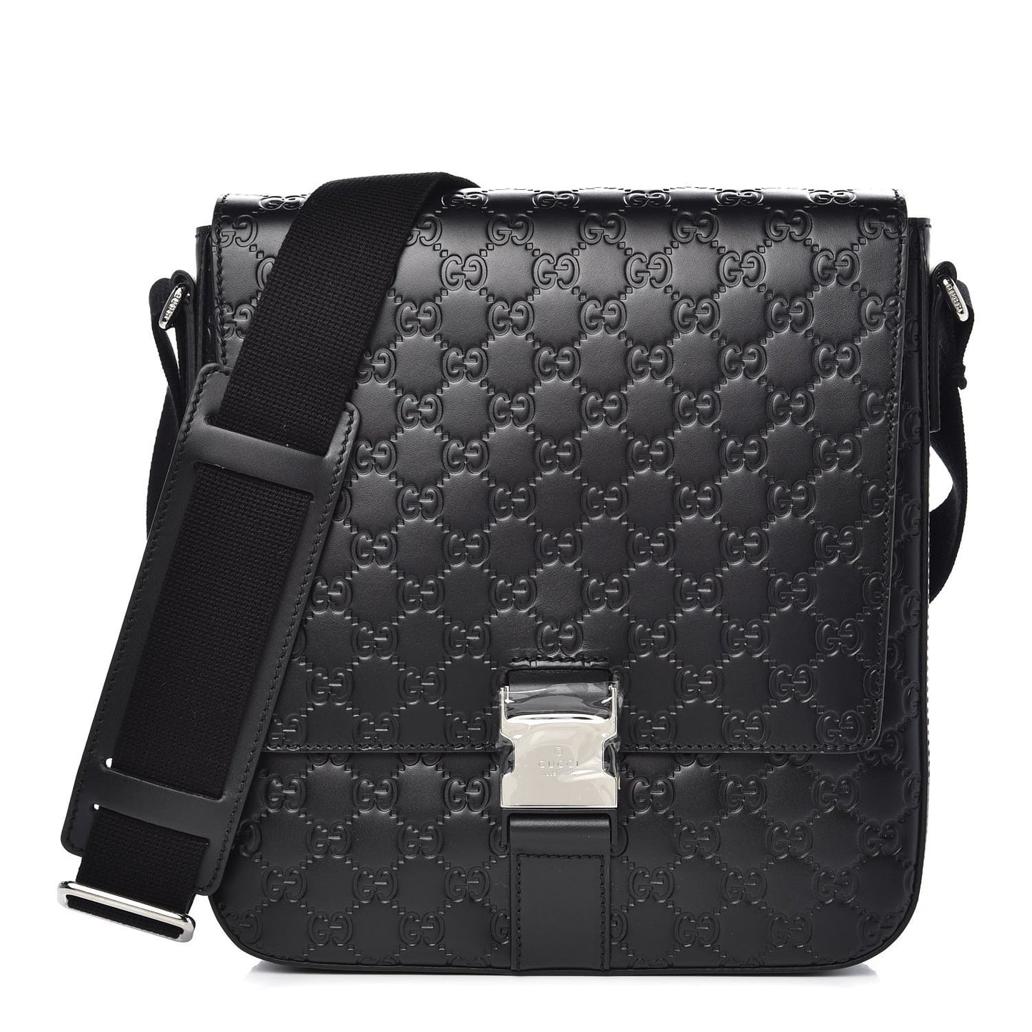 Guccissima Signature Single Buckle Flap Messenger Bag Black