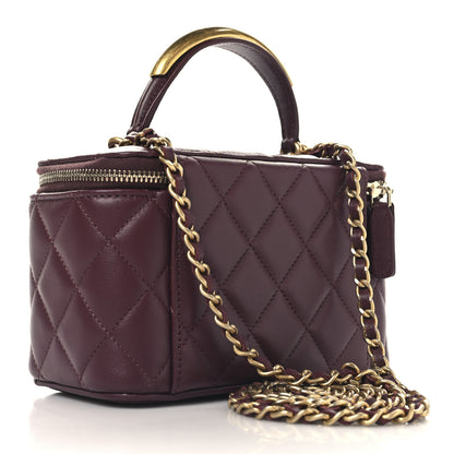 Chanel Lambskin Quilted Metal Small Top Handle Vanity Case With Chain Burgundy 3 of 12