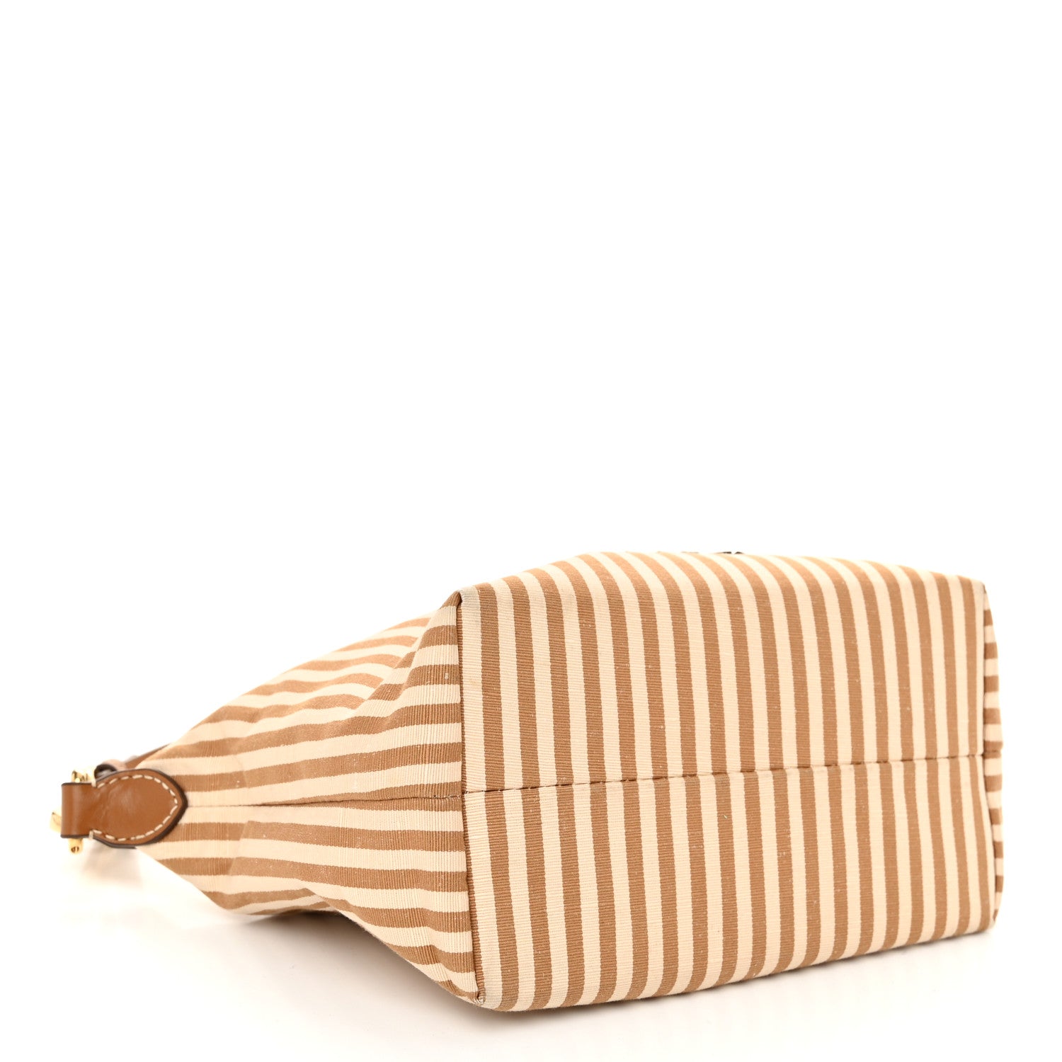 Miu Miu Cotton Linen Calfskin Striped Mini Spirit Cire Bag Tan Caramel 4 of 10