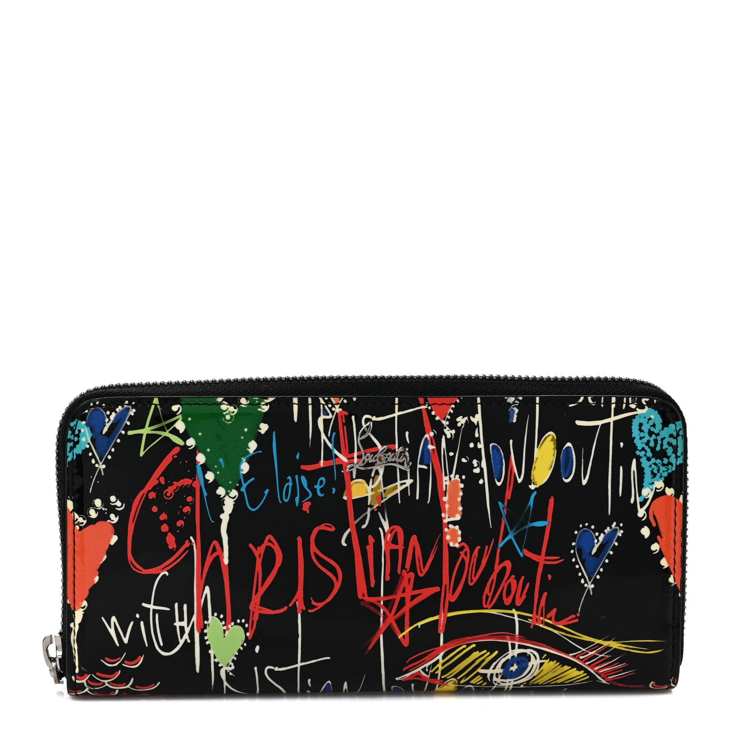 Christian Louboutin Patent Loubitag Graffiti Panettone Zip Wallet Black 1 of 6