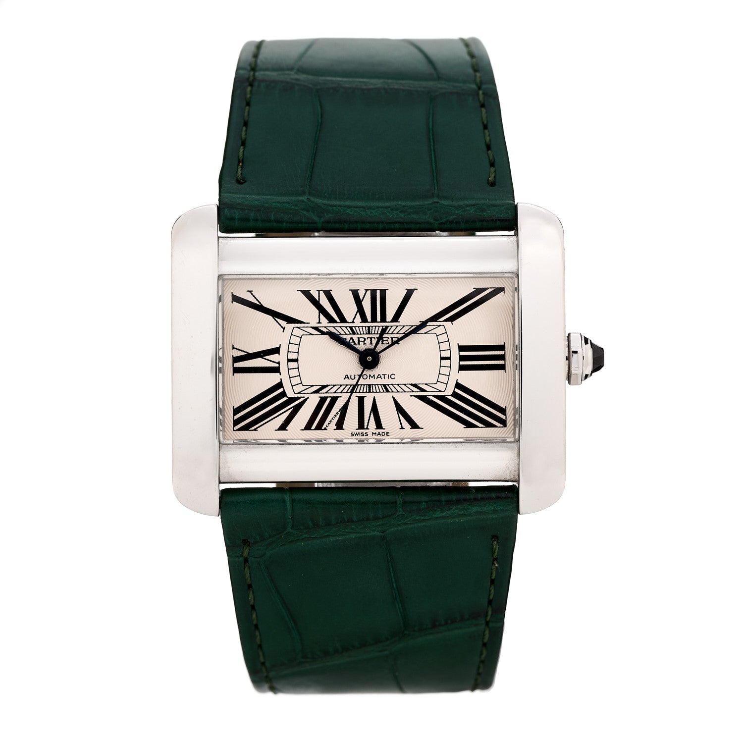 Cartier Stainless Steel Alligator 38mm Tank Divan Automatic Watch Green 1 of 4