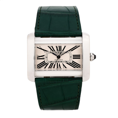 Cartier Stainless Steel Alligator 38mm Tank Divan Automatic Watch Green 1 of 4