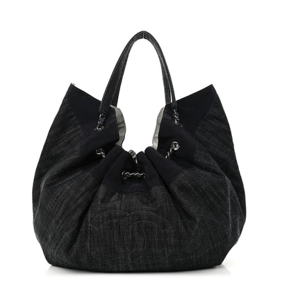 Chanel Denim Stretch Large CC Spirit Cabas Tote Blue 1 of 14
