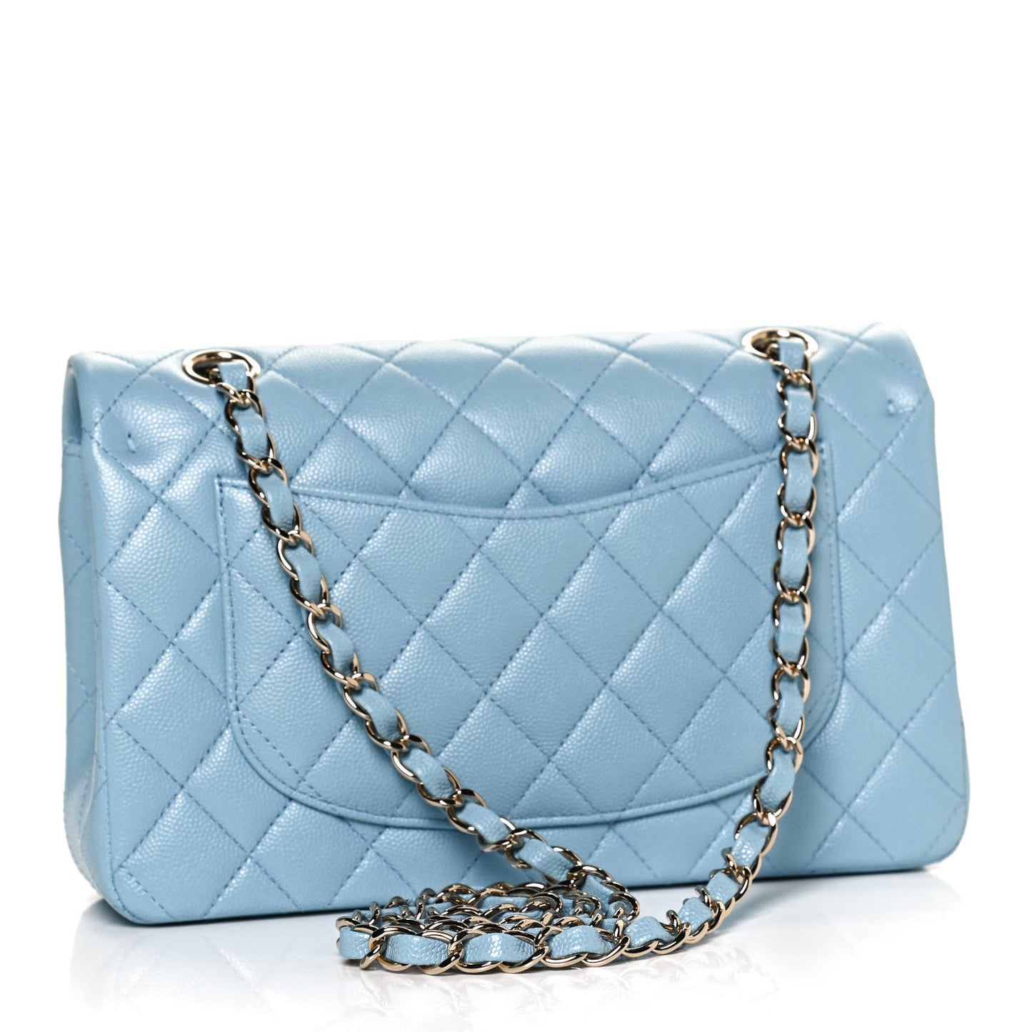 Caviar Quilted Small Double Flap Light Blue