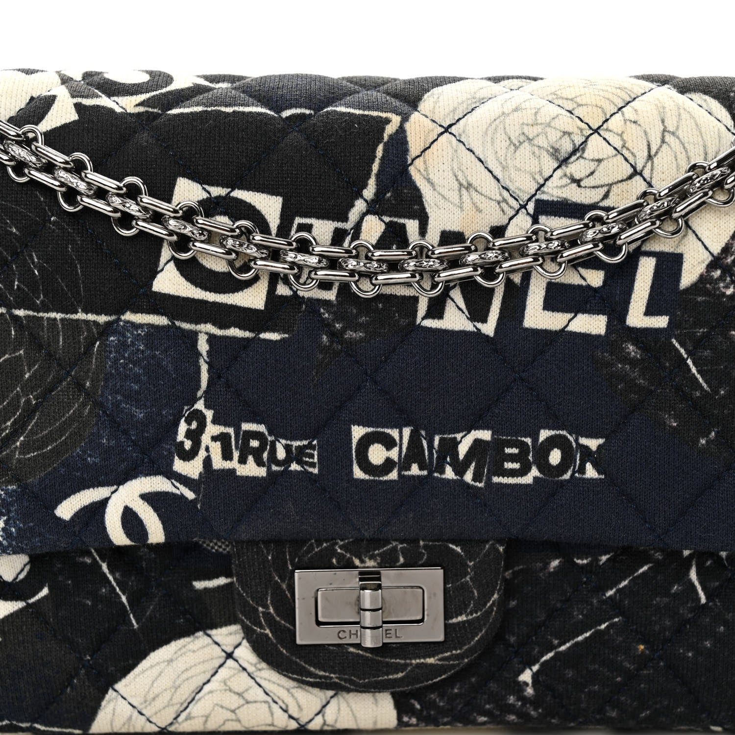 Chanel Jersey Quilted Camellia 2.55 Reissue 225 Flap Navy Blue 8 of 13