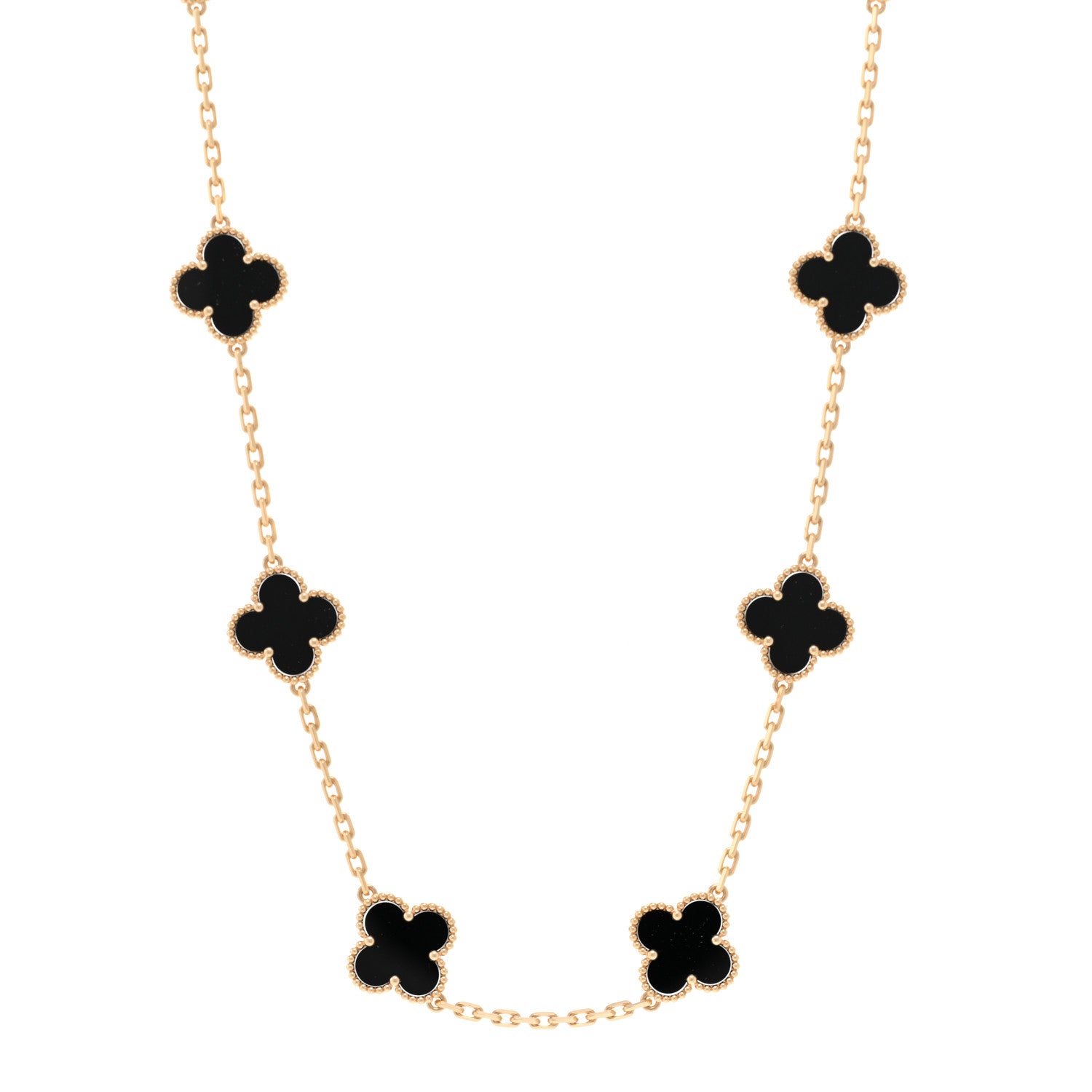 Van Cleef & Arpels 18K Yellow Gold Black Onyx 10 Motifs Vintage Alhambra Necklace 1 of 6