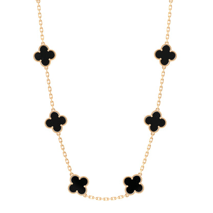Van Cleef & Arpels 18K Yellow Gold Black Onyx 10 Motifs Vintage Alhambra Necklace 1 of 6