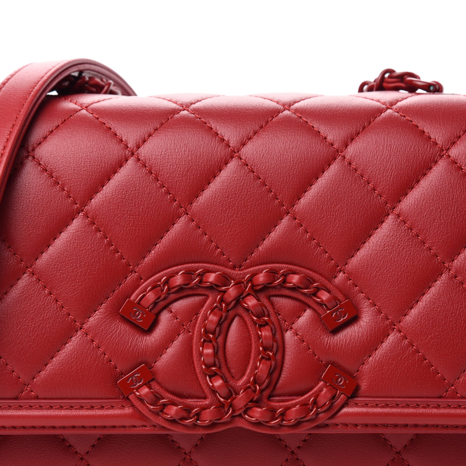 Chanel Lambskin Quilted Small CC Filigree Flap Dark Red 10 of 11