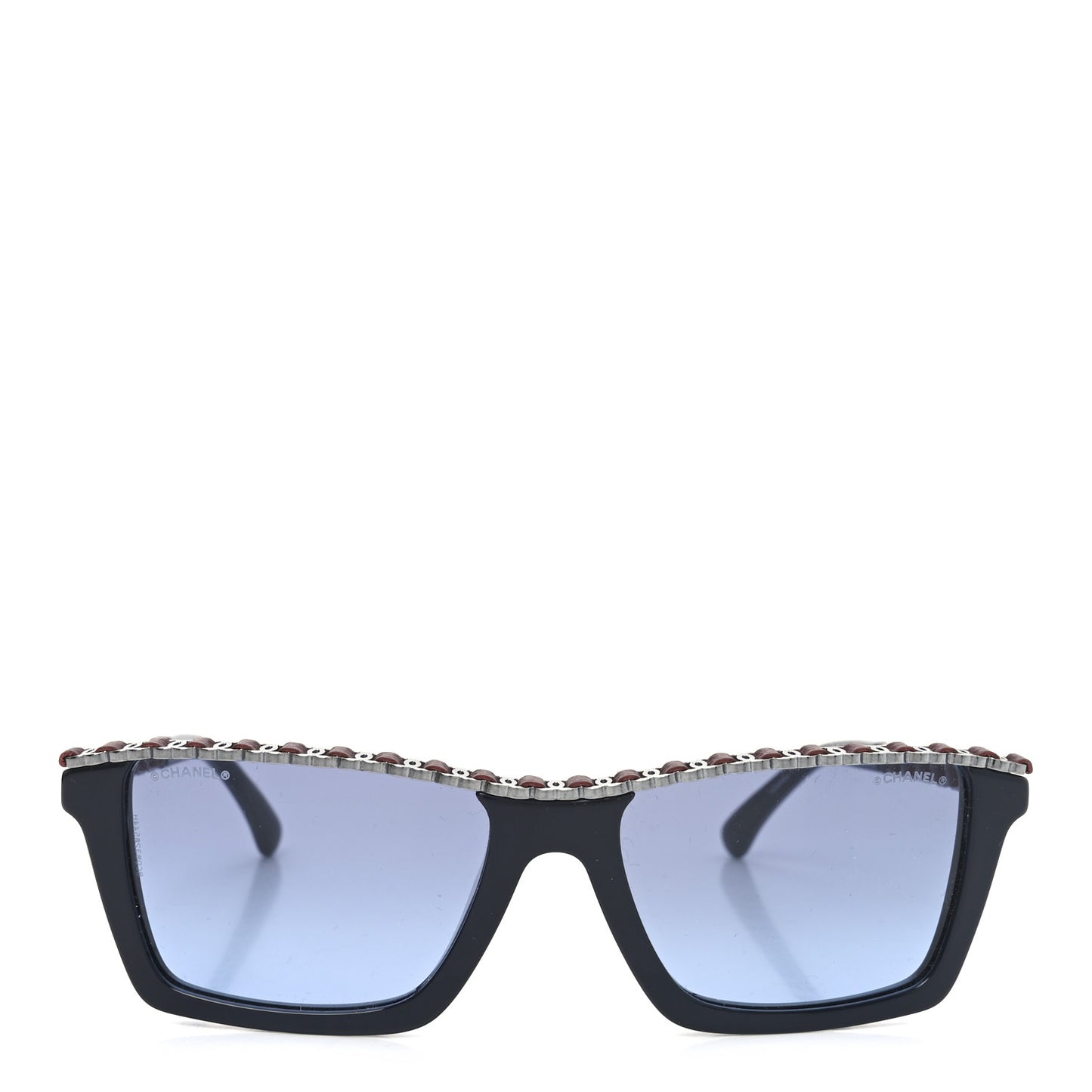 Acetate Metal Calfskin CC Square Sunglasses 5548-Q-A Black Burgundy