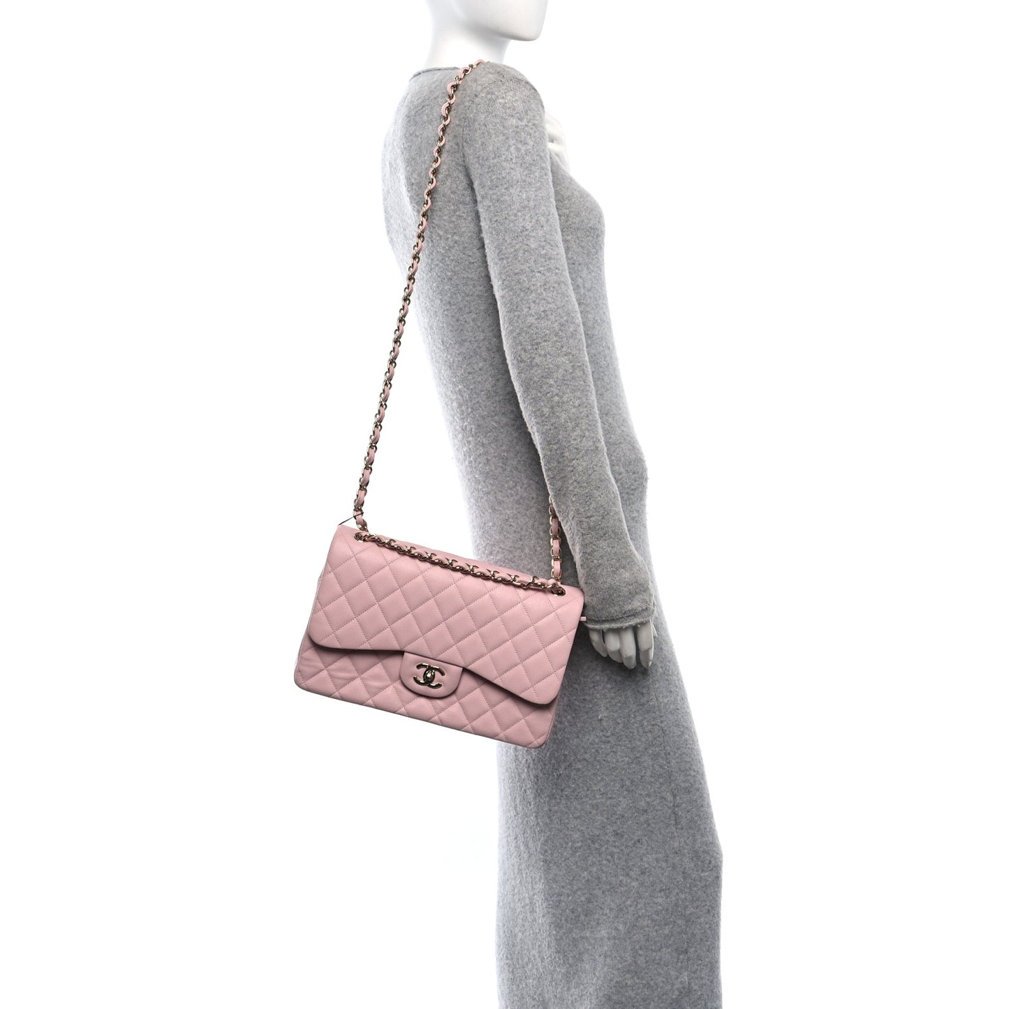 Caviar Quilted Jumbo Double Flap Light Pink
