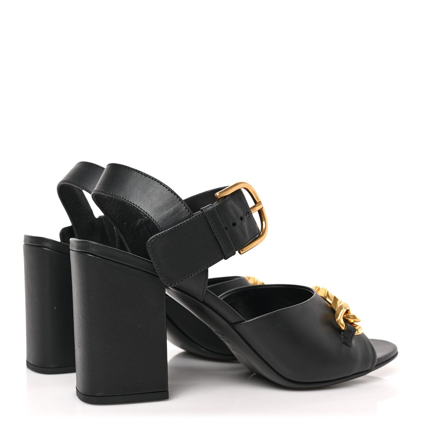 Calfskin VLogo Chain 85mm Sandals 37.5 Black