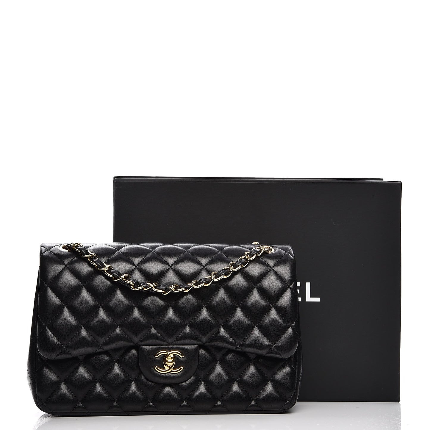 Lambskin Quilted Jumbo Double Flap Black