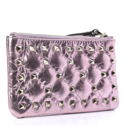 Valentino Garavani Metallic Wrinkled Lambskin Rockstud Spike Zip Coin Purse Lipstick 3 of 6