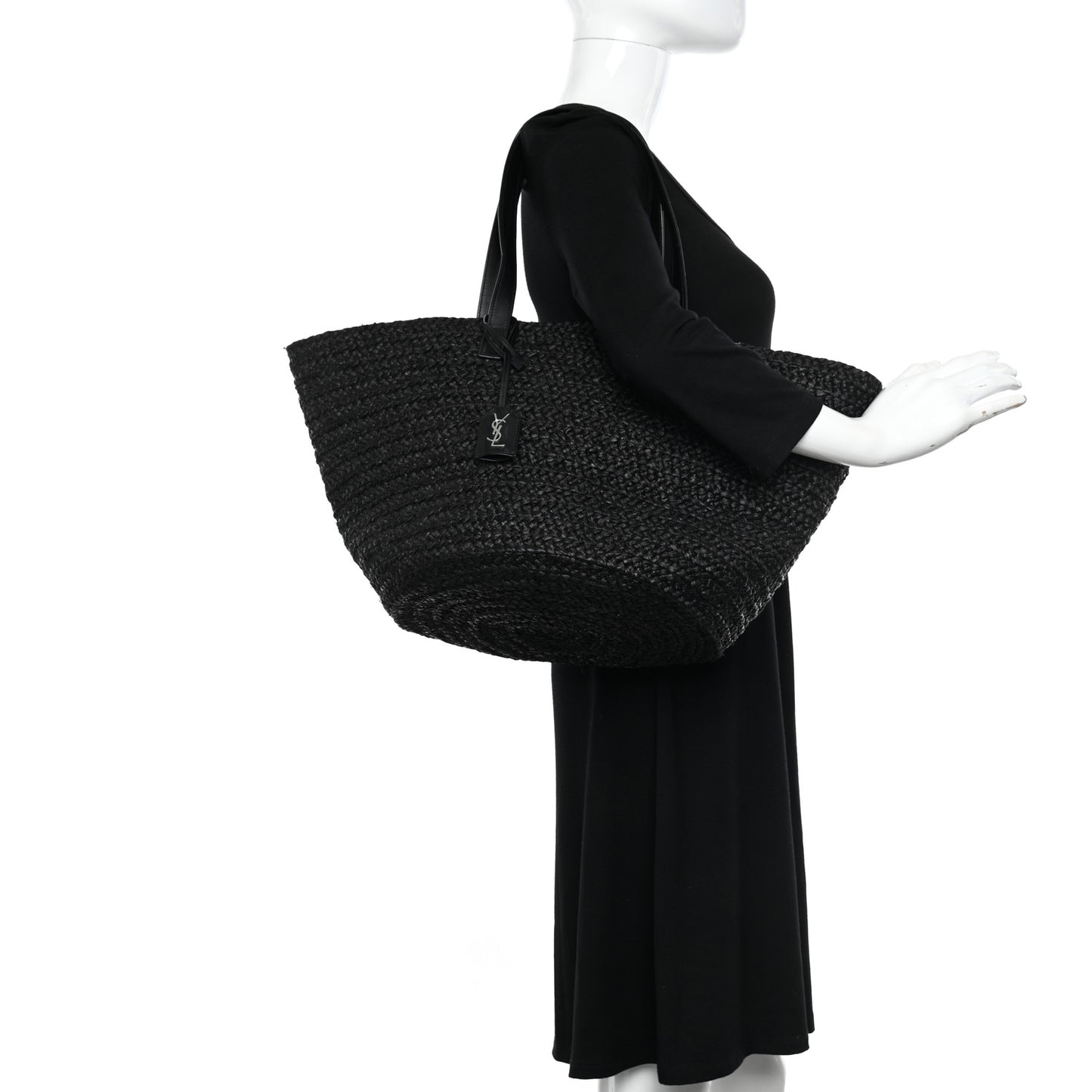 Raffia Medium Panier Bag Black