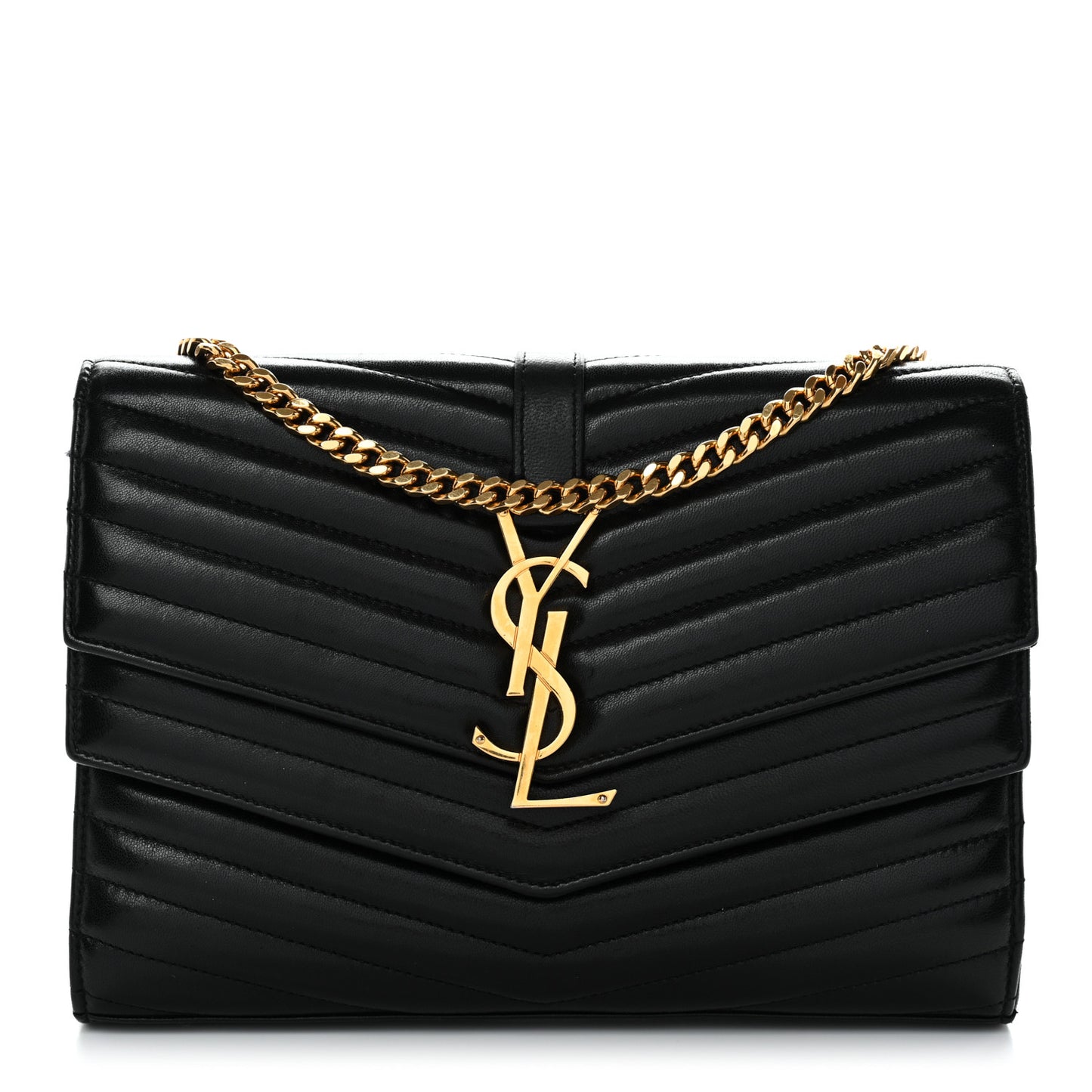 Lambskin Matelasse Chevron Monogram Sulpice Chain Wallet Black