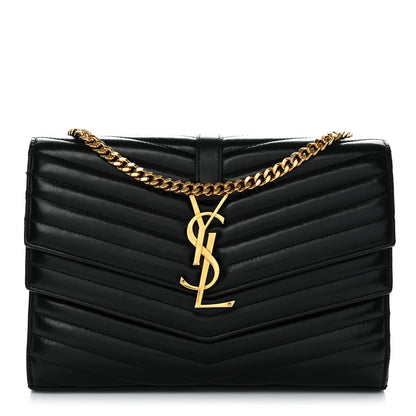 Saint Laurent Lambskin Matelasse Chevron Monogram Sulpice Chain Wallet Black 1 of 13