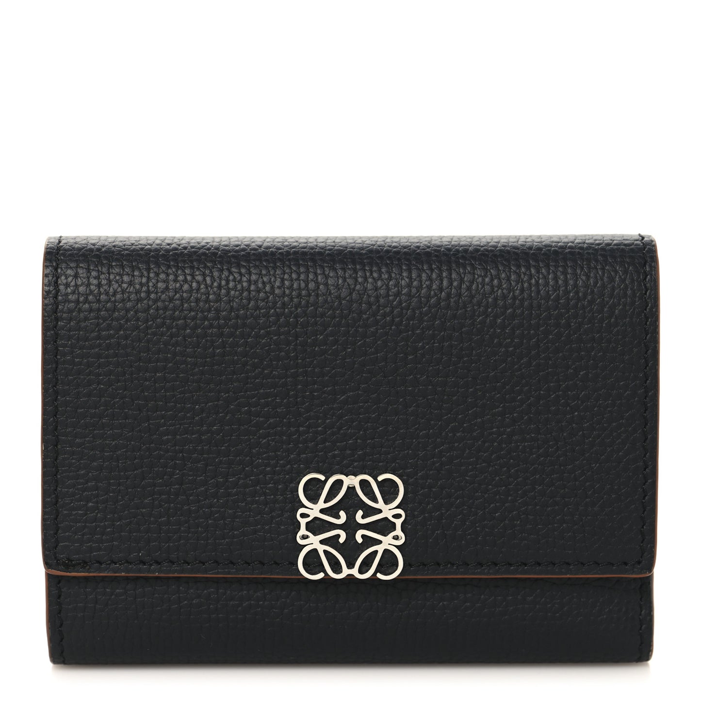 Pebble Grain Calfskin Anagram Small Vertical Wallet Black
