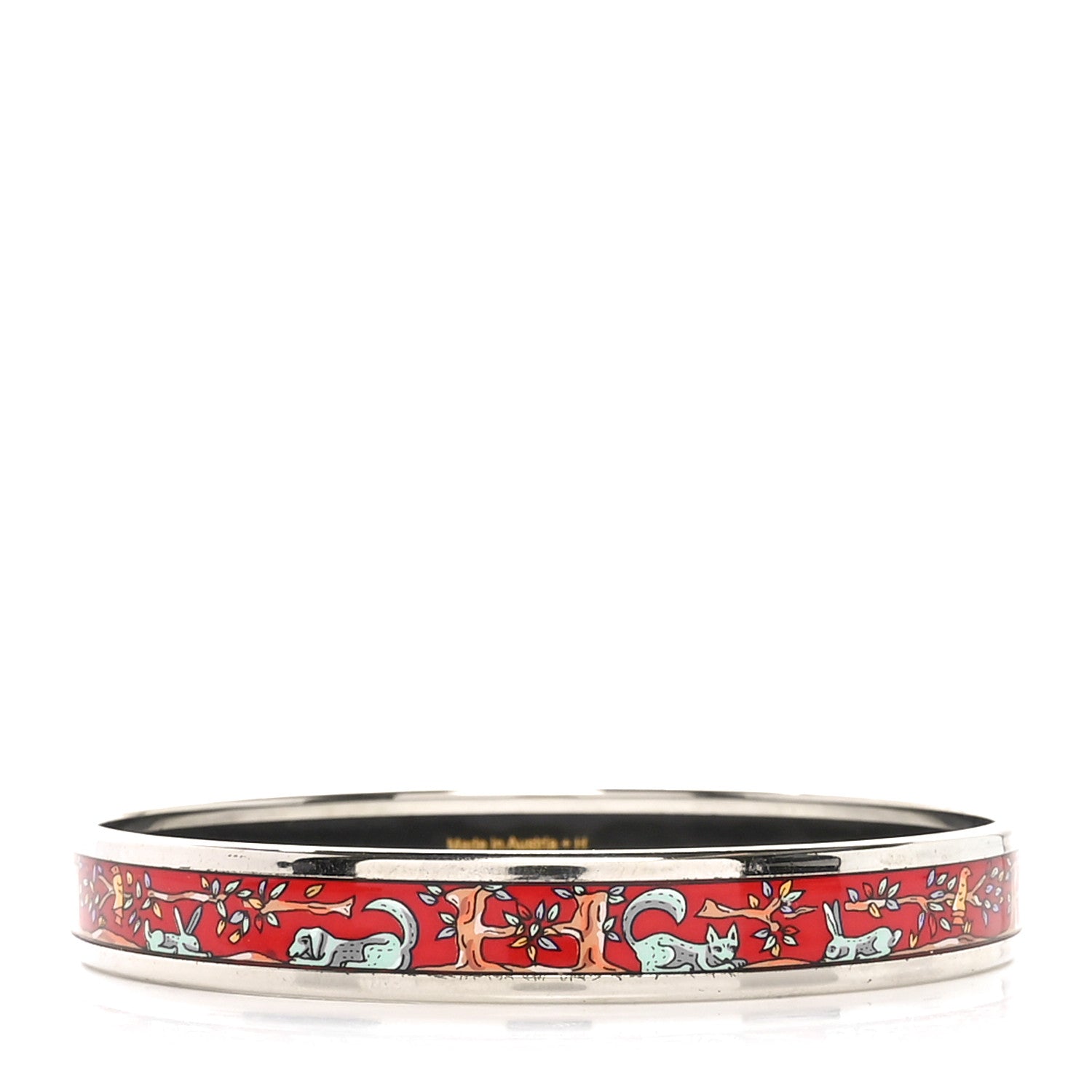 Hermes Enamel Printed Narrow Forest Animals Bracelet 70  Red 3 of 5