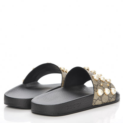 Gucci GG Supreme Monogram Pearls Slide Sandals 38 Beige 4 of 8