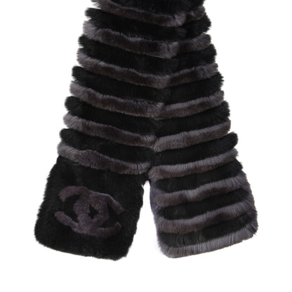 Chanel Orylag Rabbit Fur CC Scarf Black Grey 2 of 4