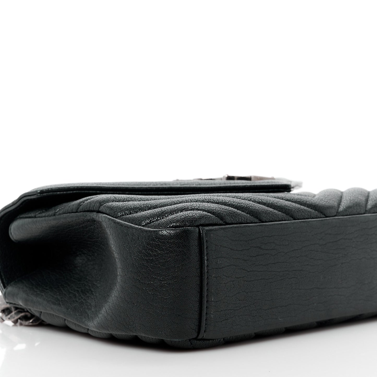 Sheepskin Matelasse Chevron Monogram Medium College Bag Black