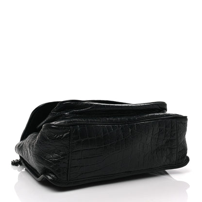 Saint Laurent Crocodile Embossed Lambskin Monogram Medium Niki Chain Satchel Black 4 of 6