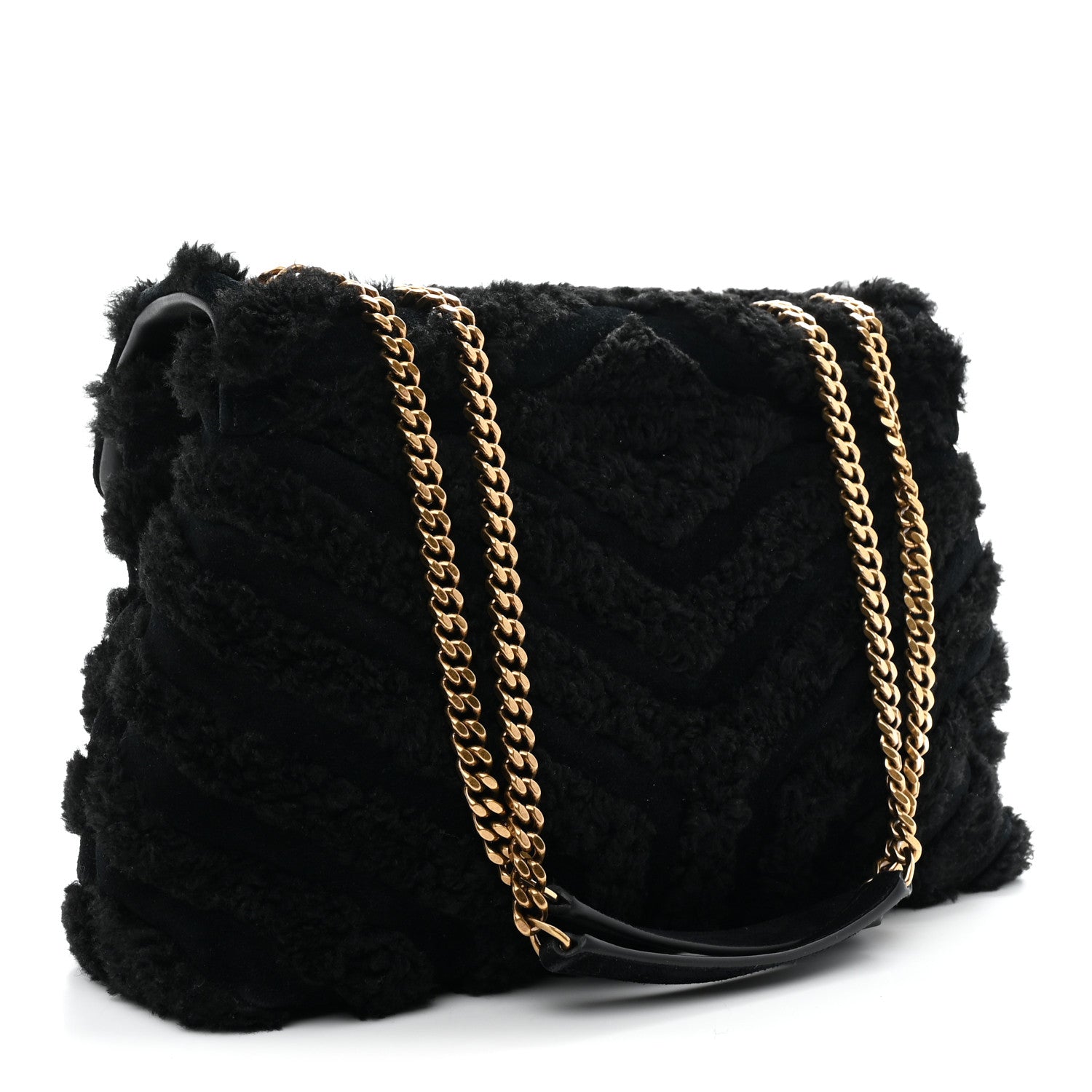 Saint Laurent Shearling Y Quilted Monogram Medium Loulou Chain Satchel Black 3 of 11