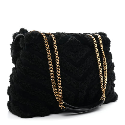 Saint Laurent Shearling Y Quilted Monogram Medium Loulou Chain Satchel Black 3 of 11