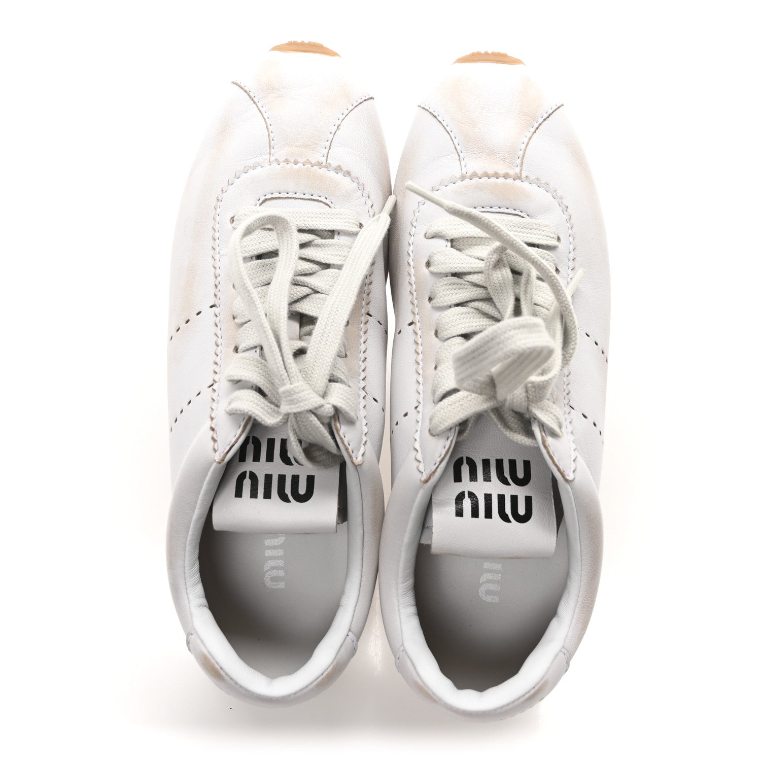 Miu Miu Bleached Calfskin Womens Plume Low Top Sneakers 37 White 2 of 8