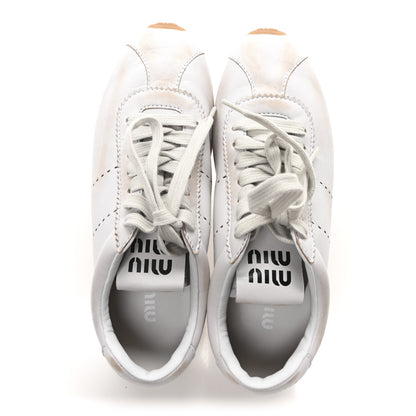 Miu Miu Bleached Calfskin Womens Plume Low Top Sneakers 37 White 2 of 8