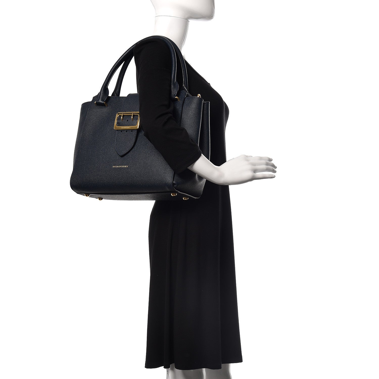Burberry Soft Grain Calfskin Medium Buckle Tote Blue Carbon 3 of 10