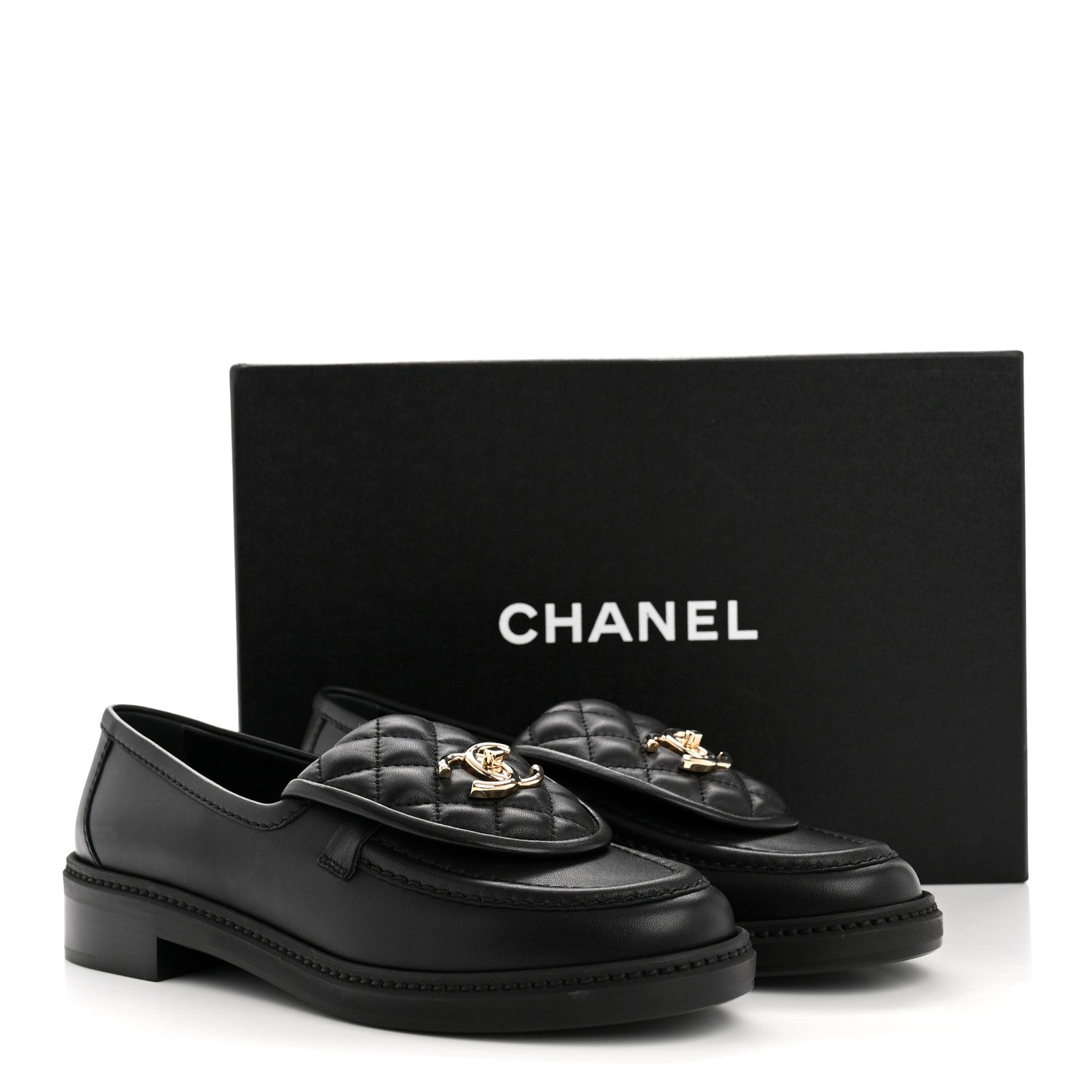 Chanel Lambskin Quilted CC Turnlock Loafers 37.5 Black 10 of 10