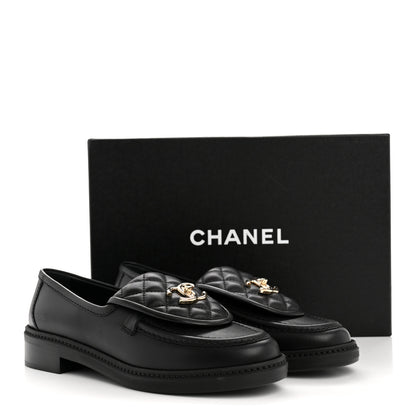 Chanel Lambskin Quilted CC Turnlock Loafers 37.5 Black 10 of 10