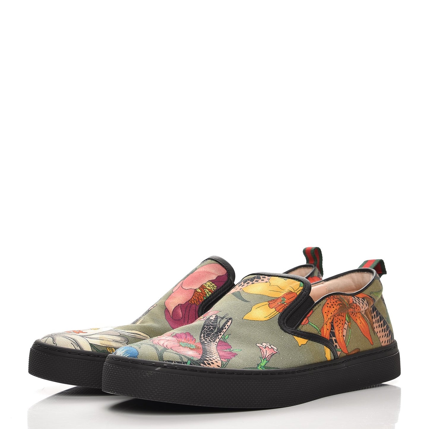 Canvas Miro Soft Calfskin Web Floral Snake Print Mens Dublin Slip On Sneakers 9.5 Militare Multicolor Black