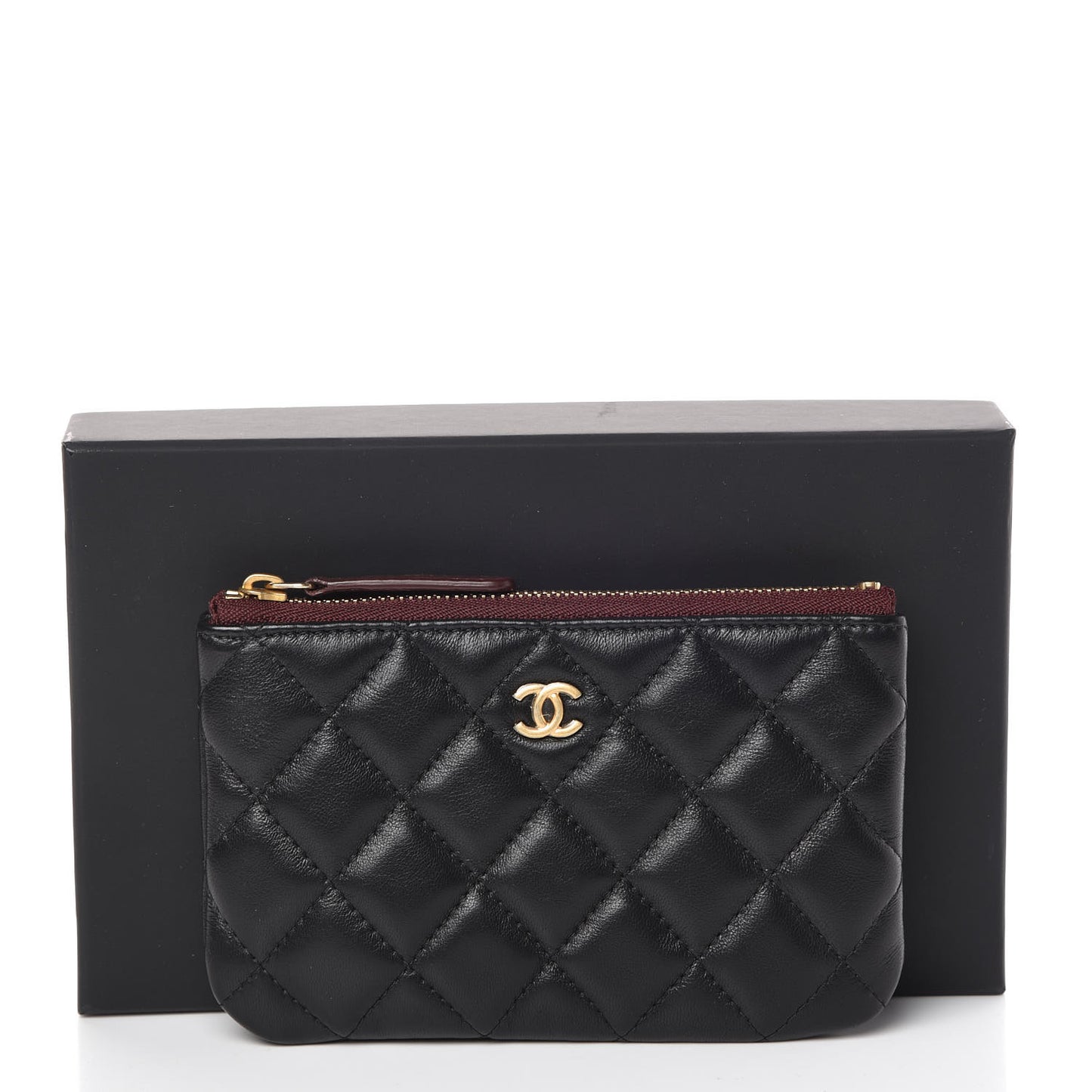 Lambskin Quilted Small Cosmetic Case Black