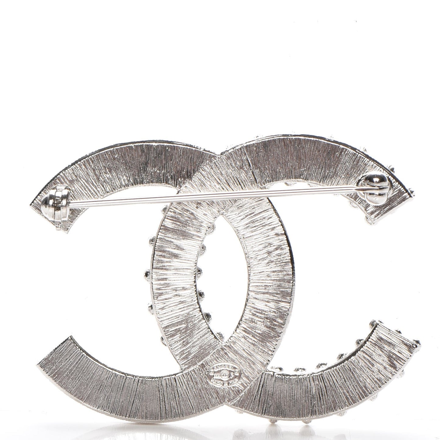 Metal Strass Crystal CC Brooch Silver