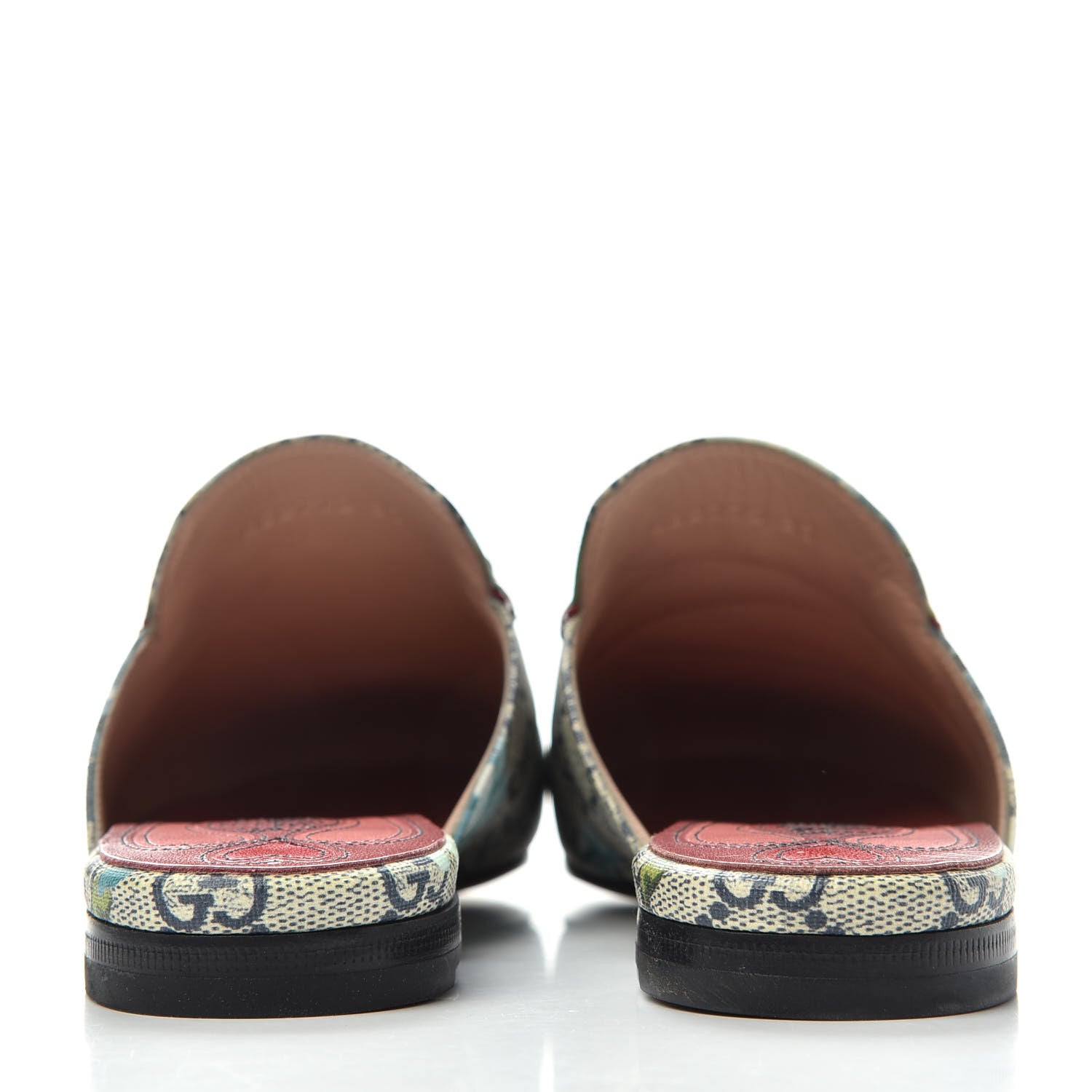 Gucci GG Supreme Monogram Blooms Womens Princetown Slippers 37 Beige Blue Navy Hibiscus Red 7 of 11