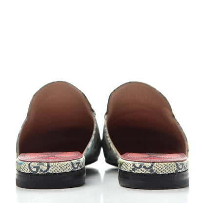 Gucci GG Supreme Monogram Blooms Womens Princetown Slippers 37 Beige Blue Navy Hibiscus Red 7 of 11
