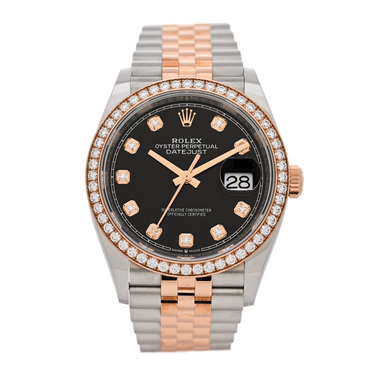 Rolex Stainless Steel 18K Everose Gold Diamond Bezel 36mm Oyster Perpetual Datejust Watch Black 126281RBR 1 of 6