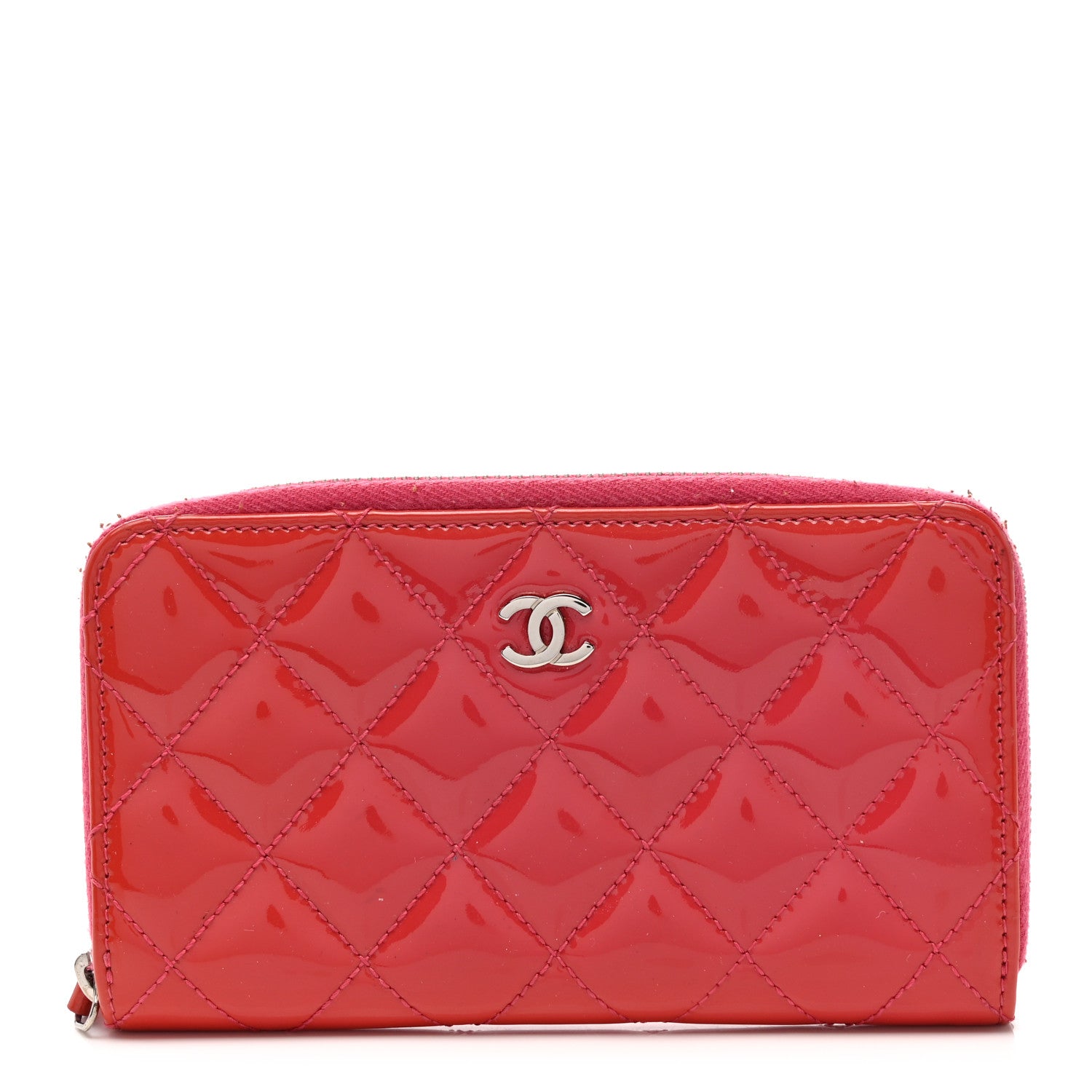Chanel Patent Quilted Small Zip Around Wallet Pink 1 of 9