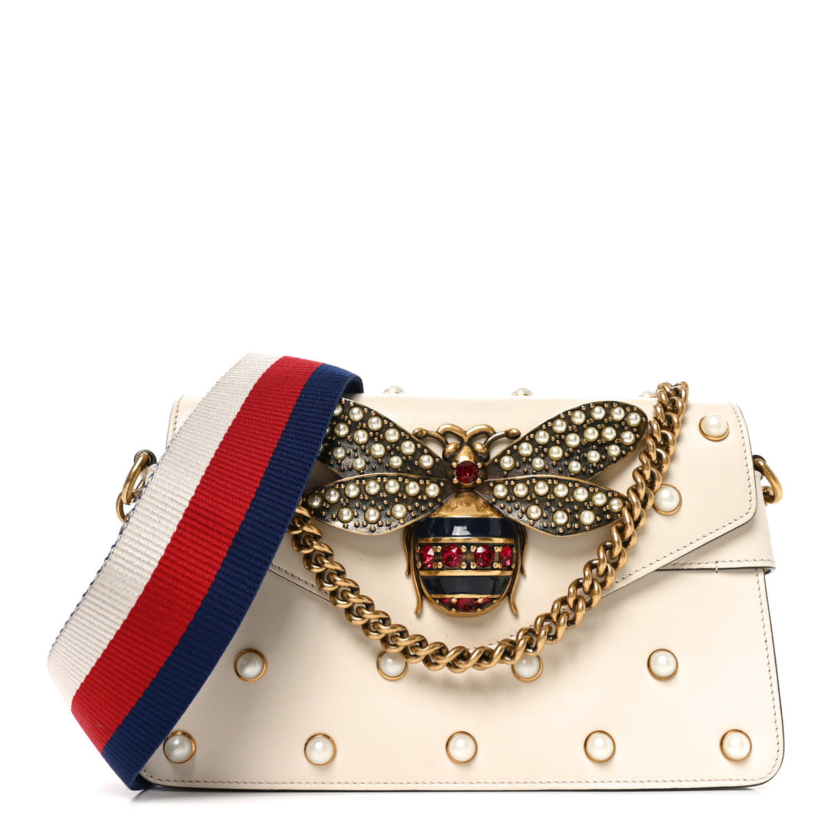 Nappa Pearl Studded Mini Queen Margaret Broadway Shoulder Bag Mystic White