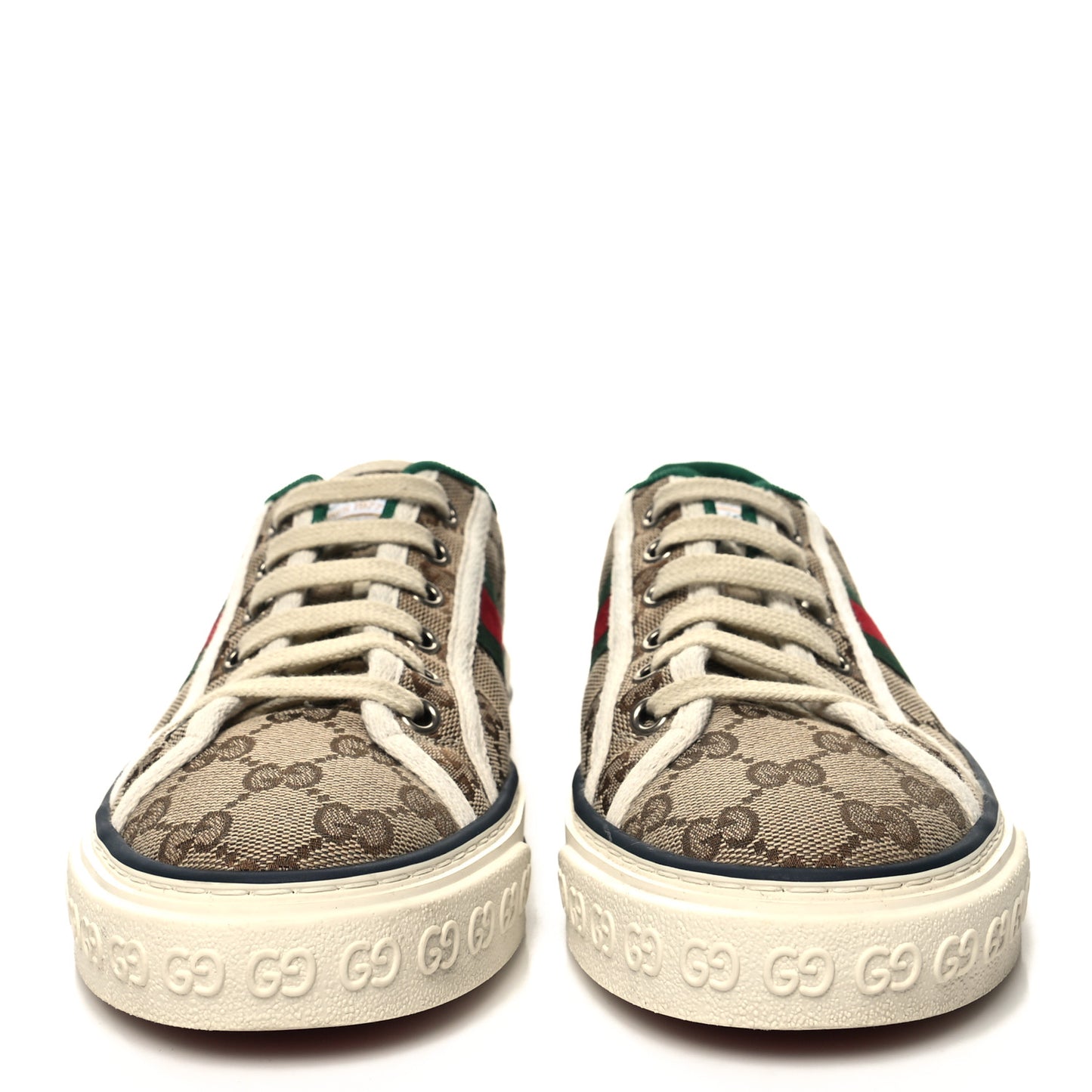 GG Monogram Web Womens 1977 Tennis Sneakers 37 Beige Ebony Mystic White