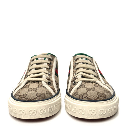 Gucci GG Monogram Web Womens 1977 Tennis Sneakers 37 Beige Ebony Mystic White 2 of 8