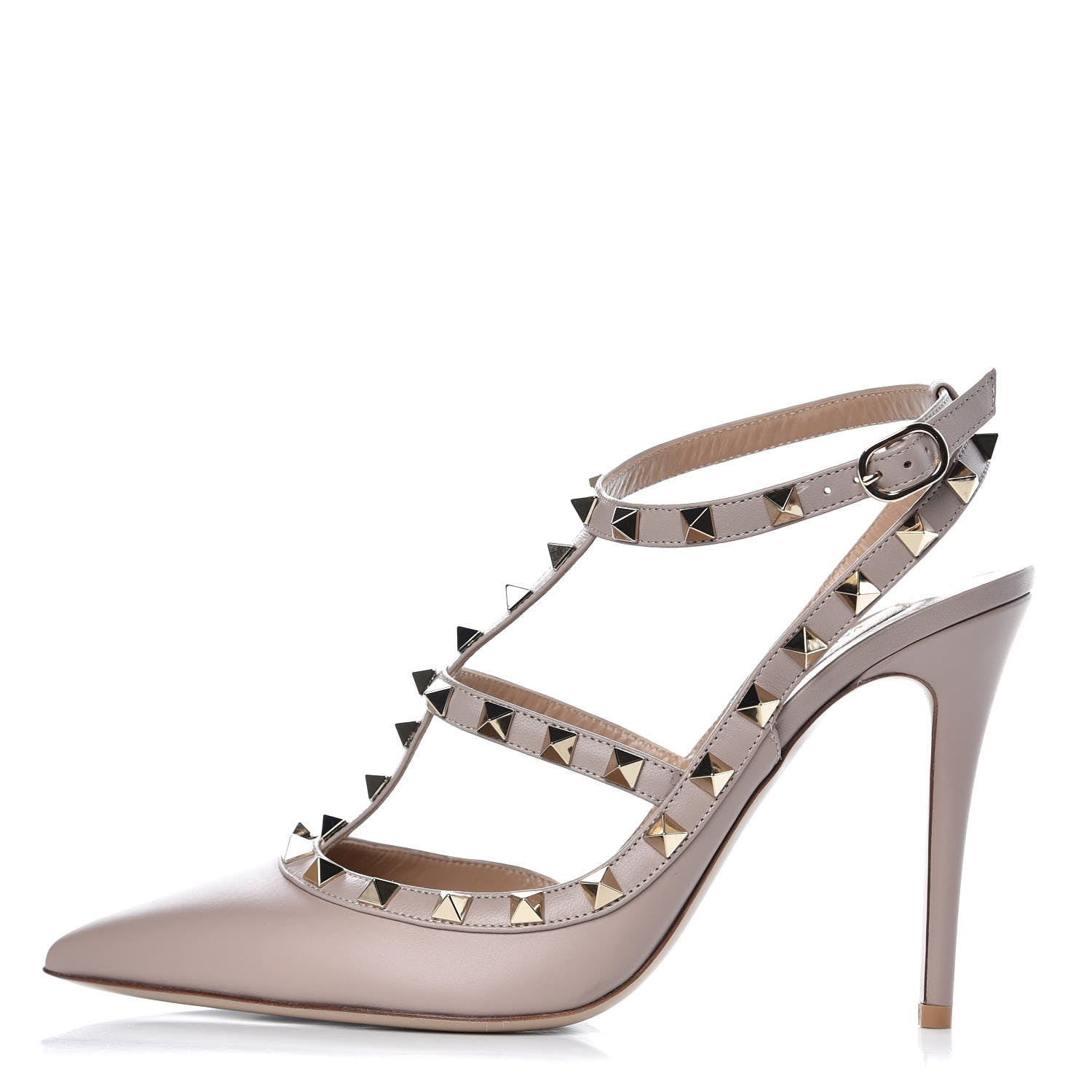Valentino Garavani Calfskin Nappa Rockstud Ankle Strap 100mm Pumps 39.5 Poudre 1 of 9