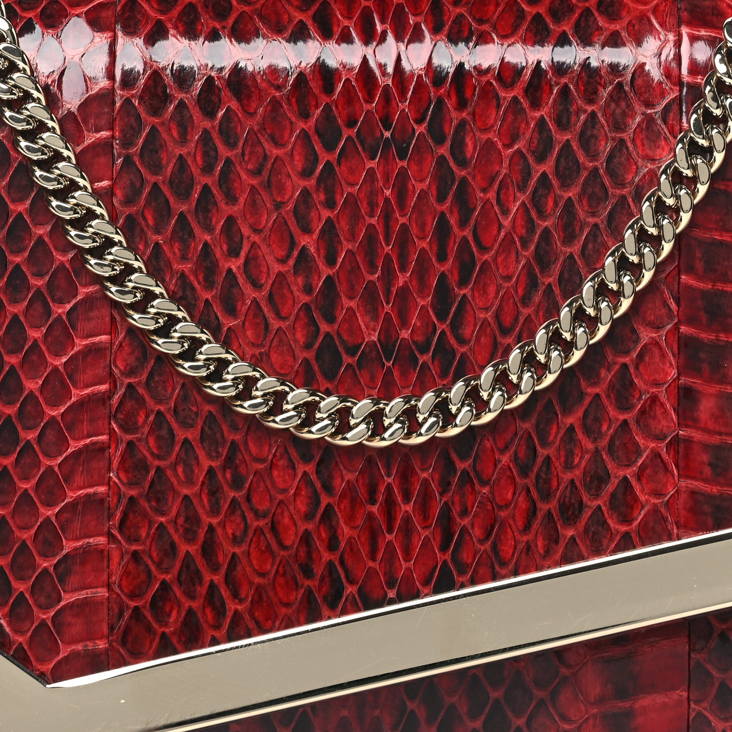 Snakeskin Embossed Wallet on Chain Red