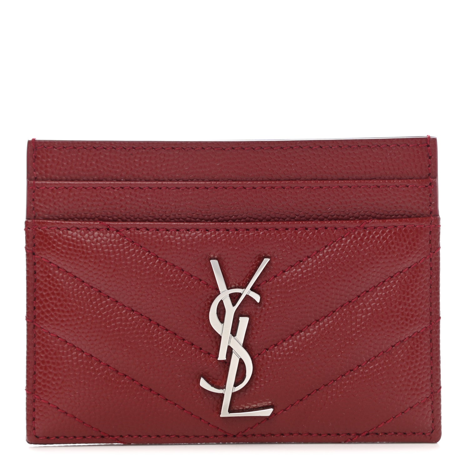 Saint Laurent Grain De Poudre Matelasse Chevron Monogram Credit Card Case Opyum Red 1 of 7